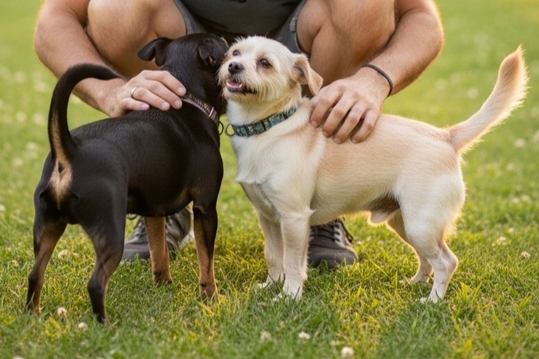 Happy pet owner with their dog